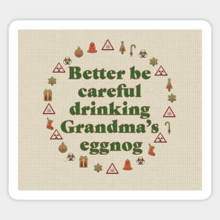 Grandma's Eggnog Warning (cross-stitch) Sticker